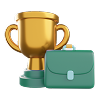 Ícone de troféu dourado ao lado de uma pasta verde, representando o simulador de novo crédito pessoal.